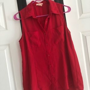 Red Collared button down tank top
